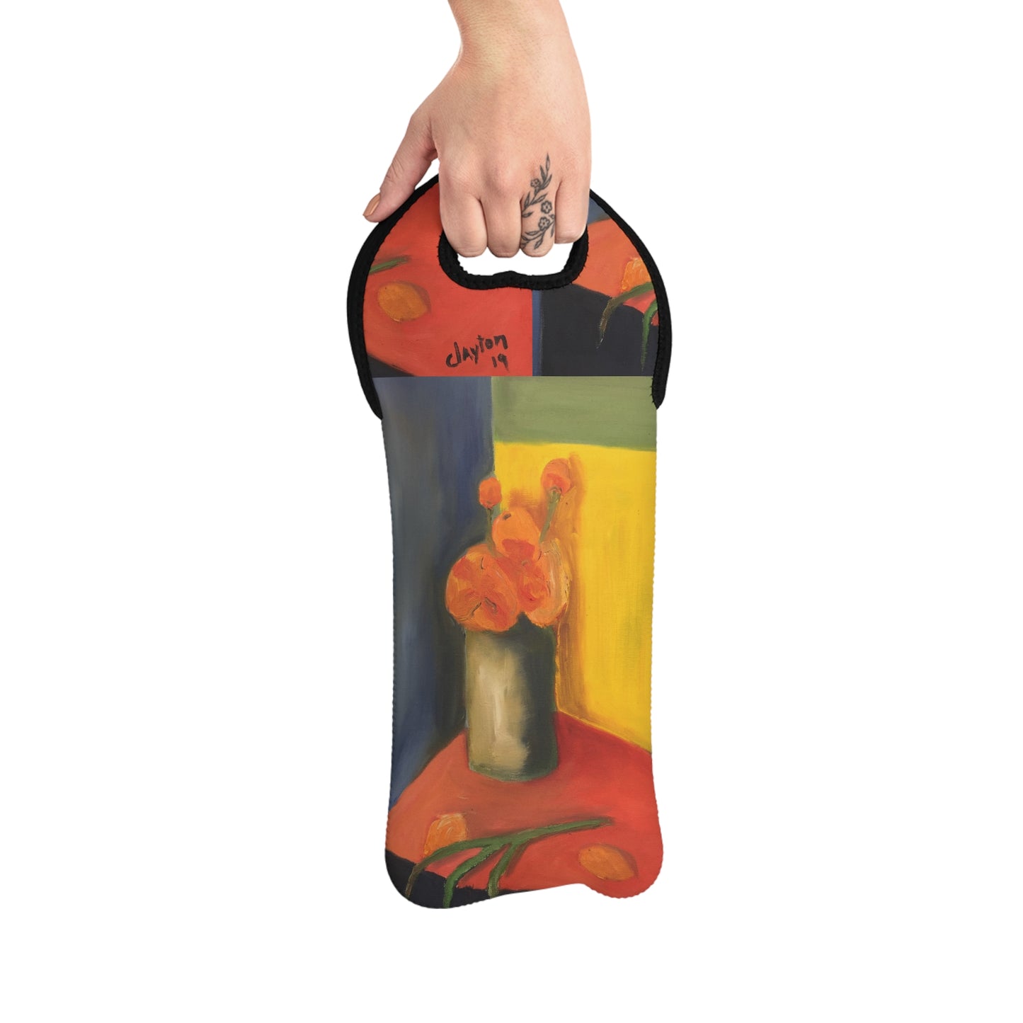 Neoprene Wine Tote - Simple and Colorful Abstract Art by Alvin Clayton
